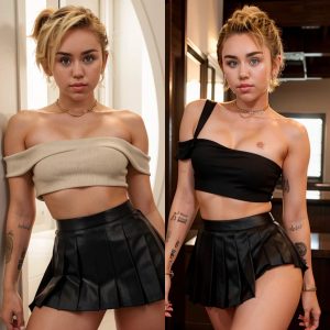 Miley Cyrus Flaunts Irresistible Style in Mini Pleated Skirt and One-Shoulder Elegance