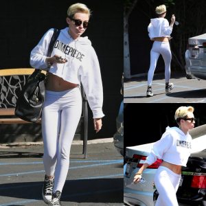 Miley Cyrus Flaunts Toned Abs in 'Dimpleece' Sweater En Route to Los Angeles Studio