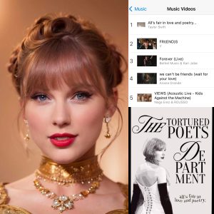 ‘All’s fair in love and poetry’ by Taylor Swift debuts at #1 on the US iTunes Music videos chart, even if it is a video with a 5-second duration and complete silence, and despite the album not being released yet.