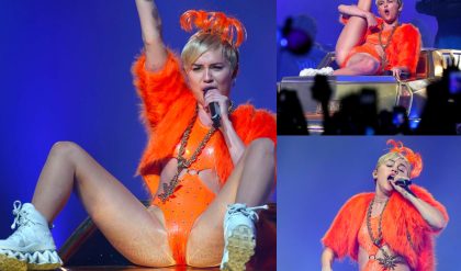 Miley Cyrus boldly exposed herself in a tight orange outfit during her show
