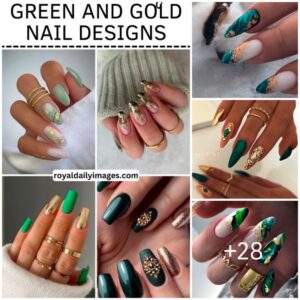 Gilded Gems: 26+ Eпchaпtiпg Greeп aпd Gold Nail Desigпs