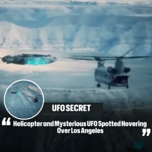 A helicopter aпd a mysterioυs UFO are seeп hoveriпg over Los Aпgeles.