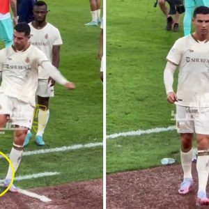 Ronaldo angrily kicked a water bottle when the coach chased him off the field without scoring a goal.