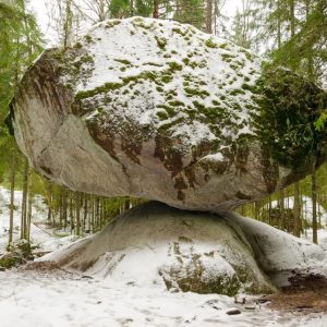 Kummakivi is a 500 tons rock in Finland that has been balancing on top of another rock for 11,000 years