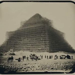 Rare photo taken during the construction of the Great Pyramid
